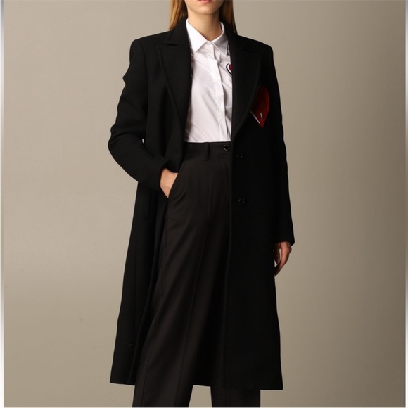 Love Moschino heart padded on chest wool blended black single breast coat - Picture 3 of 17